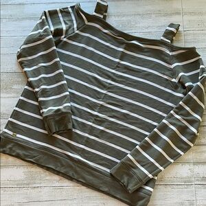 Lauren Ralph Lauren Olive and White Striped Cold Shoulder Sweatshirt